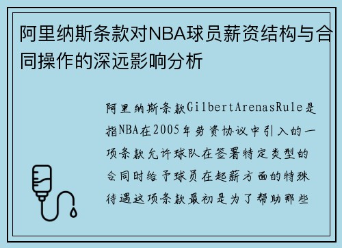 阿里纳斯条款对NBA球员薪资结构与合同操作的深远影响分析